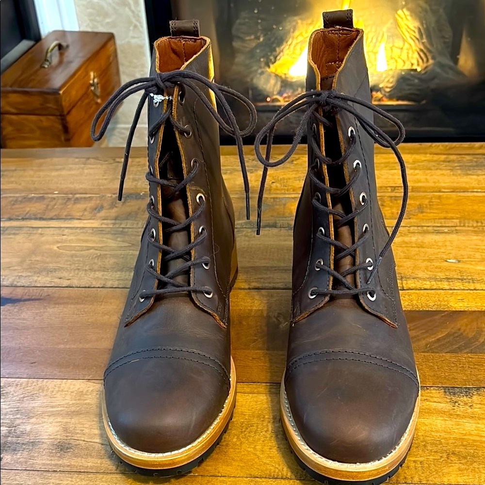 Portland Leather Brown Lace up Heeled Boots - Picture 2 of 10